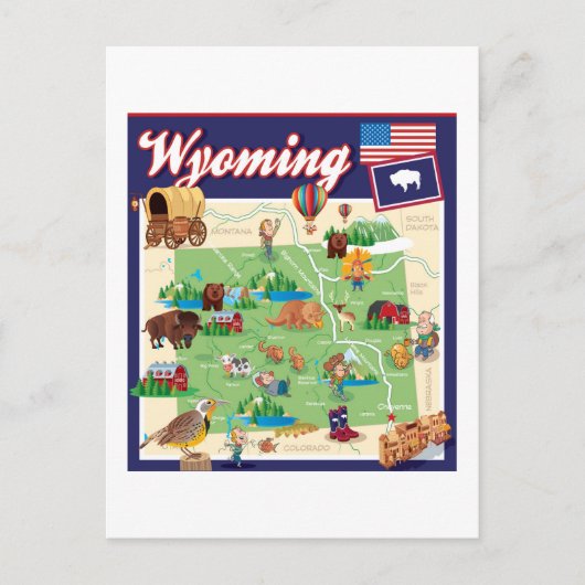Cartoon Map of Wyoming Postkarte (Vorderseite)