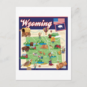 Cartoon Map of Wyoming Postkarte