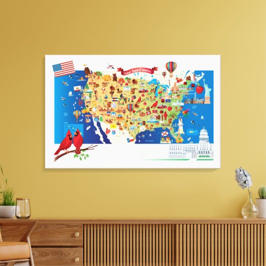 Cartoon Map USA Leinwanddruck (Insitu (Wohnzimmer))
