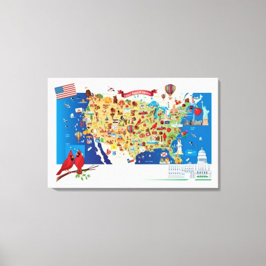 Cartoon Map USA Leinwanddruck (Vorderseite)