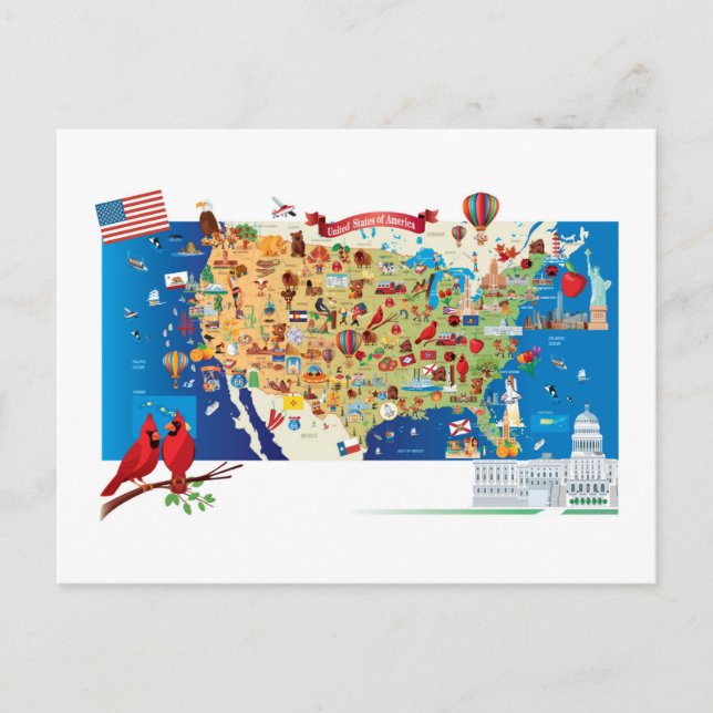 Cartoon Map USA Postkarte (Vorderseite)