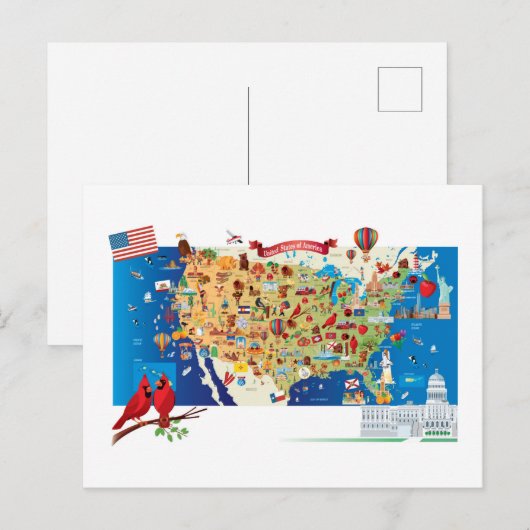 Cartoon Map USA Postkarte (Vorne/Hinten)