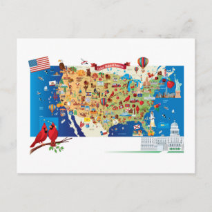 Cartoon Map USA Postkarte