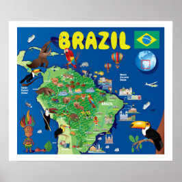 Cartoon Map von Brasilien Poster