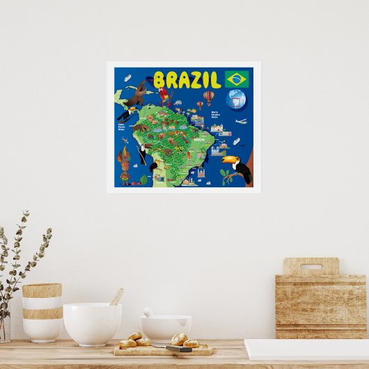 Cartoon Map von Brasilien Poster (Küche)