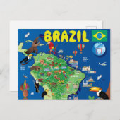 Cartoon Map von Brasilien Postkarte (Vorne/Hinten)