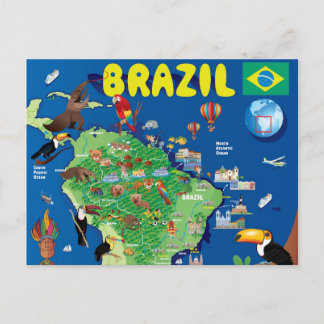 Cartoon Map von Brasilien Postkarte
