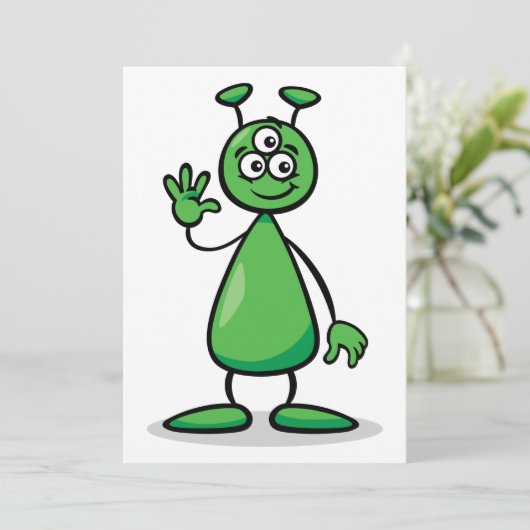 Cartoon Martian Einladung (Stehend Vorderseite)