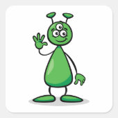 Cartoon Martian Quadratischer Aufkleber (Vorderseite)