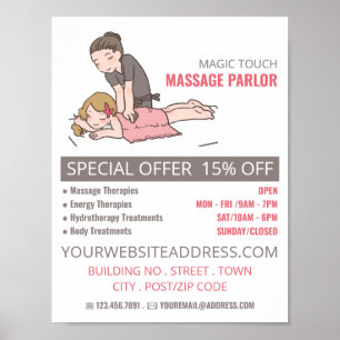 Cartoon Massage, Massagetherapie, Massageraum Poster