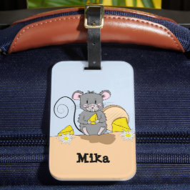 Cartoon Maus essen Käse Gepäckmarke mit Name Gepäckanhänger