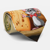 Cartoon Maus fällt in Liebe mit Käse auf einem Krawatte (Gerollt)