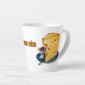 Cartoon Maus in Liebe mit einem Stück Käse auf ein Milchtasse (Rechte Ecke)