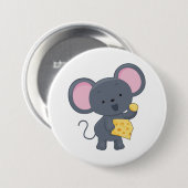 Cartoon Maus mit Käse Adorable Animal Button (Vorne & Hinten)