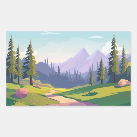 Cartoon Meadow Rechteckiger Aufkleber (Vorderseite)