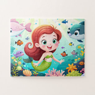 Cartoon Meerjungfrau mit Fisch Puzzle
