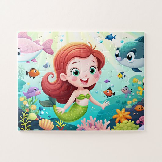 Cartoon Meerjungfrau mit Fisch Puzzle (Horizontal)