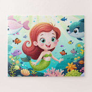 Cartoon Meerjungfrau mit Fisch Puzzle