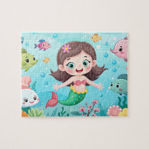 Cartoon Meerjungfrau mit Fisch Puzzle