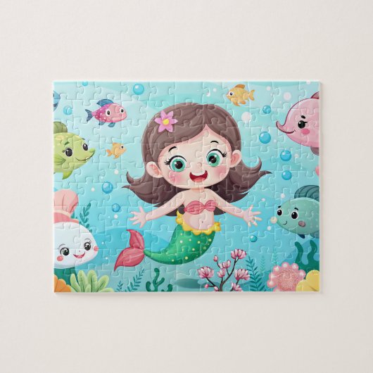 Cartoon Meerjungfrau mit Fisch Puzzle (Horizontal)