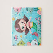 Cartoon Meerjungfrau mit Fisch Puzzle (Vertikal)