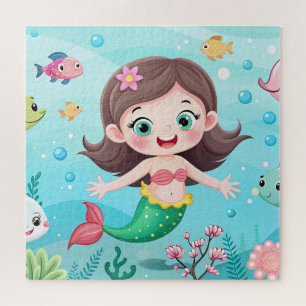Cartoon Meerjungfrau mit Fisch Puzzle