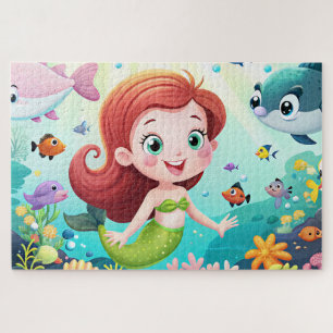 Cartoon Meerjungfrau mit Fisch Puzzle
