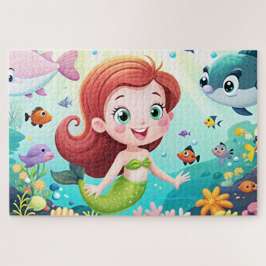 Cartoon Meerjungfrau mit Fisch Puzzle (Horizontal)