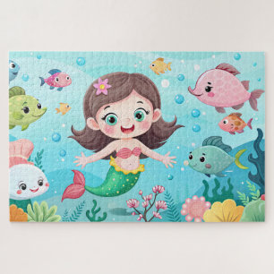 Cartoon Meerjungfrau mit Fisch Puzzle