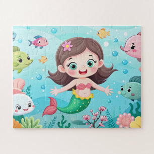 Cartoon Meerjungfrau mit Fisch Puzzle