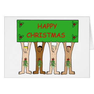 Cartoon Men Wearing Christmas Mistletoe