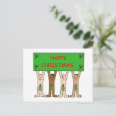 Cartoon Men Wearing Christmas Mistletoe Postkarte (Stehend Vorderseite)