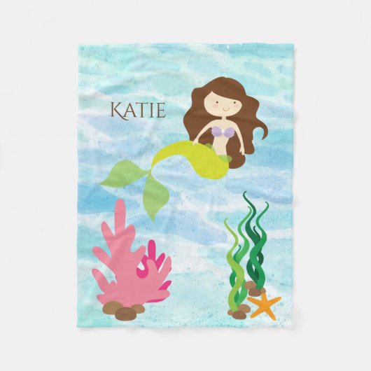 Cartoon Mermaid Personalisiert Fleece Baby Blanket (Vorderseite)