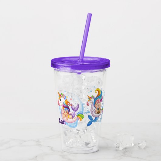 Cartoon Mermaids und Unicorn Custom Acryltrinkbecher (Rückseite Ice)