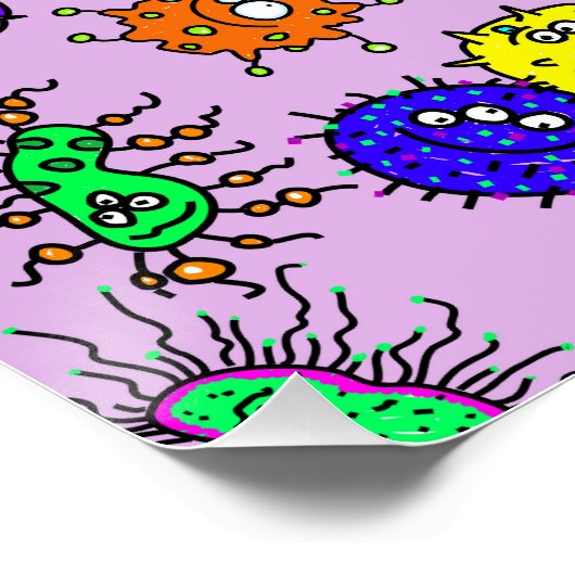Cartoon Mikroskopische Bakterien Bug Doodle Art Poster (Ecke)