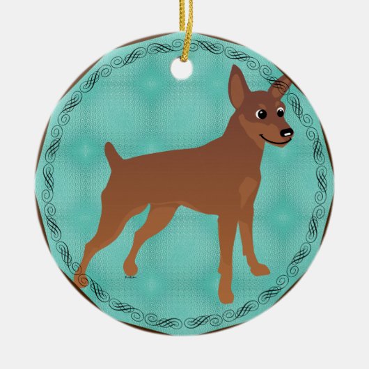 Cartoon Miniatur Pinscher Roter Seidengrube Docked Keramik Ornament (Vorne)