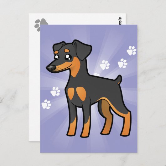 Cartoon Miniature Pinscher / Manchester Terrier Postkarte (Vorne/Hinten)