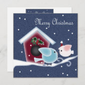 Cartoon mistletoe Love Birds Unsere ersten Weihnac Einladung (Vorne/Hinten)