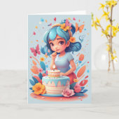 Cartoon mit Geburtstagskuchen | Karte (Gelbe Blume)