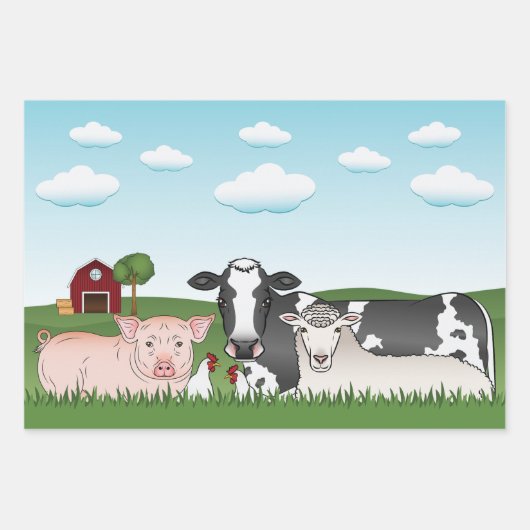 Cartoon mit grünem Gras und blauem Himmel Geschenkpapier Set (Vorderseite 3)