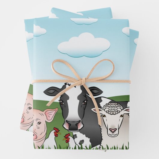 Cartoon mit grünem Gras und blauem Himmel Geschenkpapier Set (Beispiel)