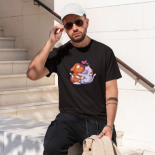 Cartoon mit Katzen- und Hundefressen T-Shirt