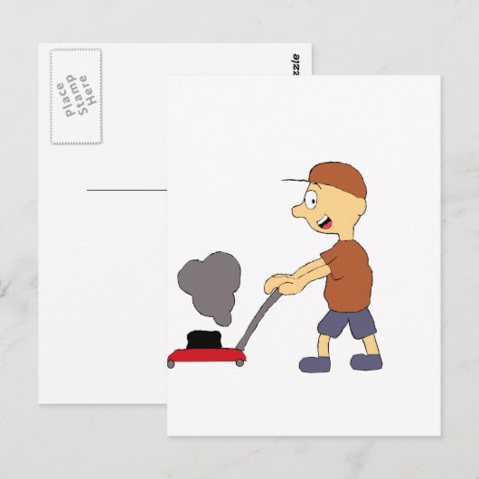 Cartoon mit Rasenmäher Postkarte (Vorne/Hinten)
