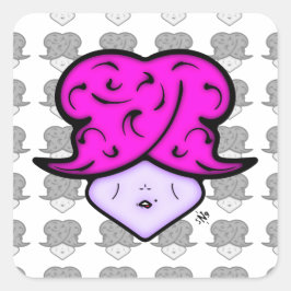 Cartoon mit Schönheitszeichen und Hut v1.1 Quadratischer Aufkleber