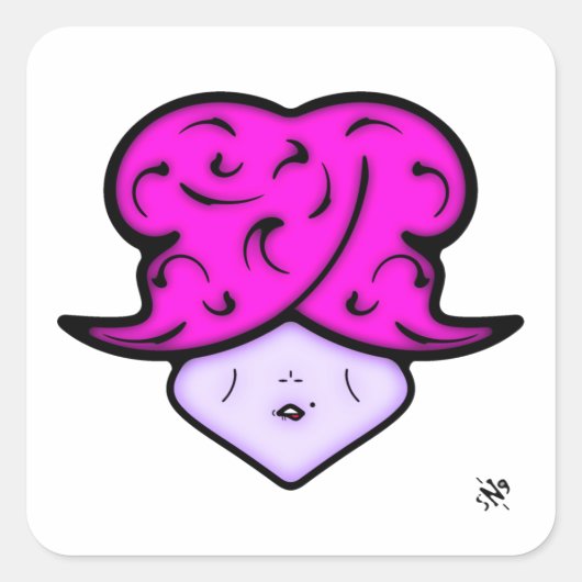 Cartoon mit Schönheitszeichen und Hut v1 Quadratischer Aufkleber (Vorderseite)