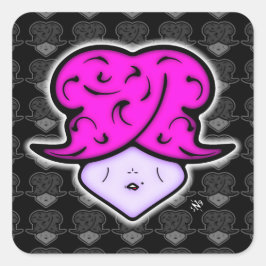 Cartoon mit Schönheitszeichen und Hut v2.1 Quadratischer Aufkleber
