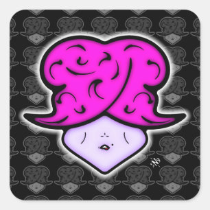 Cartoon mit Schönheitszeichen und Hut v2.1 Quadratischer Aufkleber