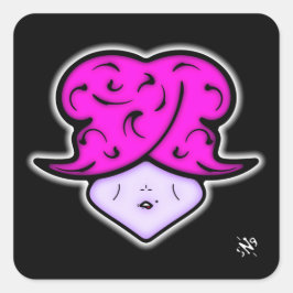 Cartoon mit Schönheitszeichen und Hut v2 Quadratischer Aufkleber