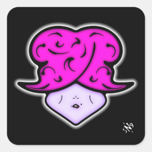 Cartoon mit Schönheitszeichen und Hut v2 Quadratischer Aufkleber