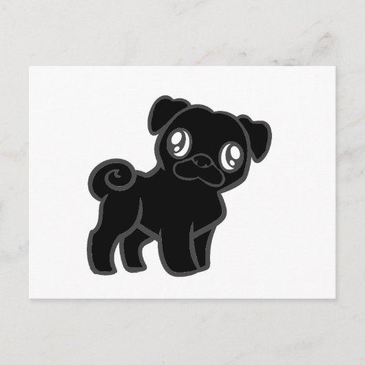 Cartoon mit schwarzem Mops Postkarte (Vorderseite)